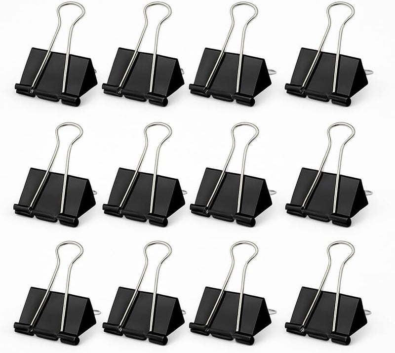 Fitto Binder Clips - Heavy Duty Metal Clamps for Organizing Papers, Files, Office Supplies, and Schoolwork - Durable, Reusable, Ideal for Home, Office, and Classroom Use (12Pcs 41mm, Black) - Image 1