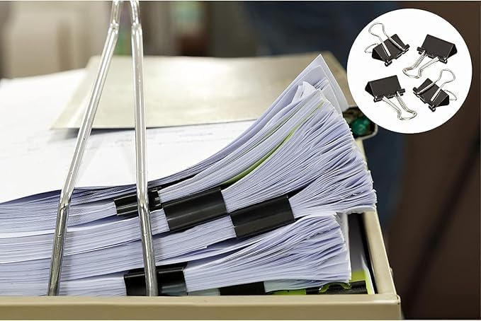 Fitto Binder Clips - Heavy Duty Metal Clamps for Organizing Papers, Files, Office Supplies, and Schoolwork - Durable, Reusable, Ideal for Home, Office, and Classroom Use (12Pcs 41mm, Black) - Image 4