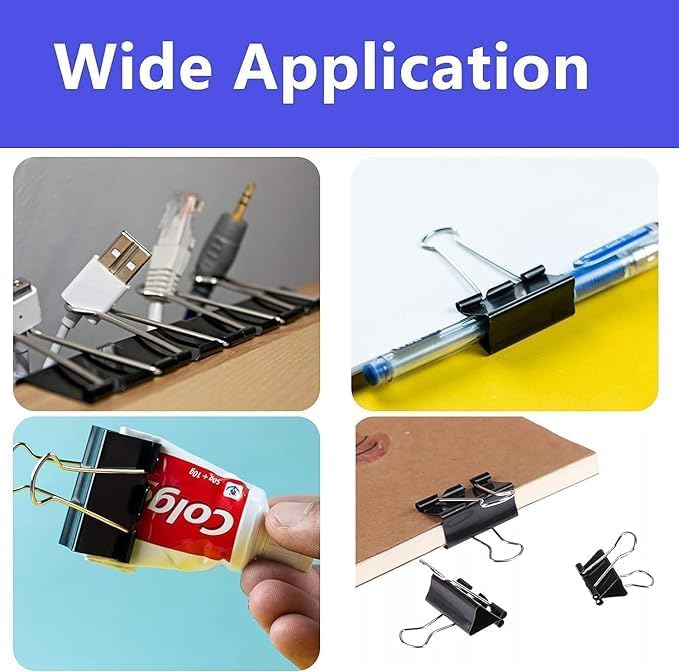 Fitto Binder Clips - Heavy Duty Metal Clamps for Organizing Papers, Files, Office Supplies, and Schoolwork - Durable, Reusable, Ideal for Home, Office, and Classroom Use (12Pcs 41mm, Black) - Image 5