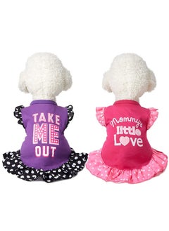 Y&D 2 Pieces Pet Dress - Shirt Puppy Skirt Cute Dog with Lovely Word, Summer Clothes Apparel for Small Dogs, and Cats, Doggie Party (Love Me, Small)  - Image 1