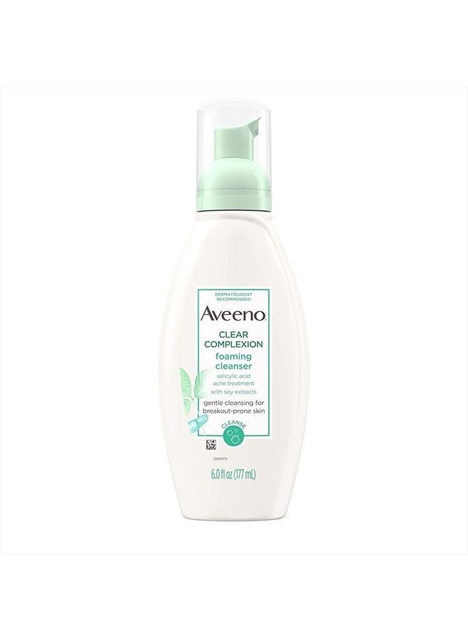 Aveeno - Clear Complexion Foaming Oil-Free Facial Cleanser with Salicylic Acid for Breakout Prone Skin, Face Wash with Soy Extracts, Hypoallergenic and Non-Comedogenic, 6 fl. oz (Pack of 2) - Image 1