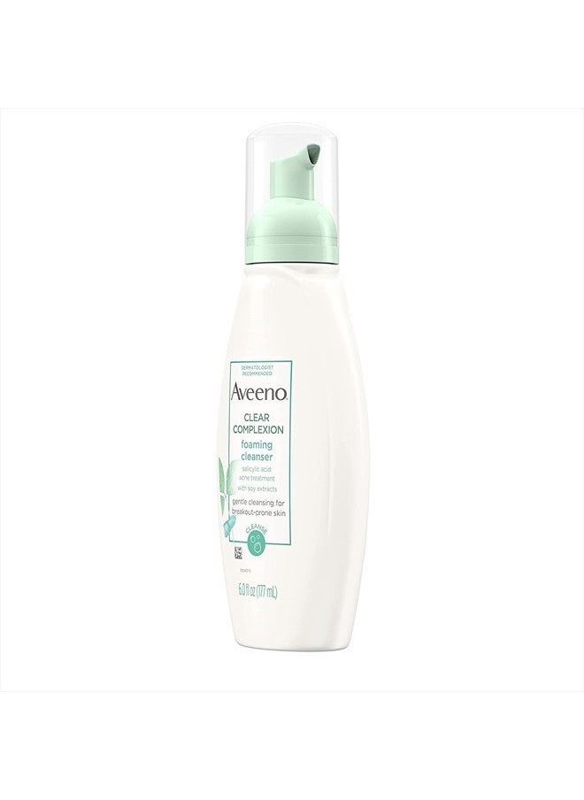 Aveeno - Clear Complexion Foaming Oil-Free Facial Cleanser with Salicylic Acid for Breakout Prone Skin, Face Wash with Soy Extracts, Hypoallergenic and Non-Comedogenic, 6 fl. oz (Pack of 2) - Image 1