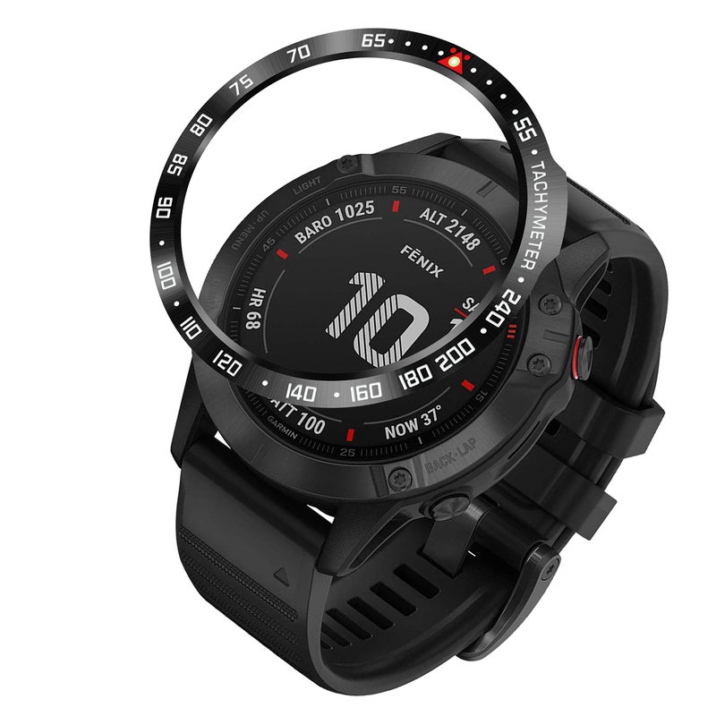 BaiHui إطار بيهوي متوافق مع جارمن فينيكس 6X/6X برو حلقة إطار من الفولاذ المقاوم للصدأ غلاف لاصق واقي ضد الخدوش والتصادم لملحق ساعة جارمن (أسود - غير متوافق مع 6/6 برو) - Image 1