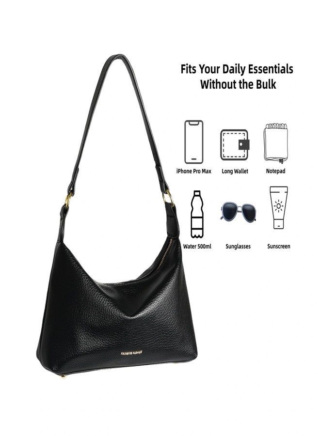 Eiyye Black Hobo Bag for Women Soft PU Leather Underarm Shoulder Bag with Zipper Small Crescent Purse with Adjustable Strap Lightweight Everyday Handbag - Image 5