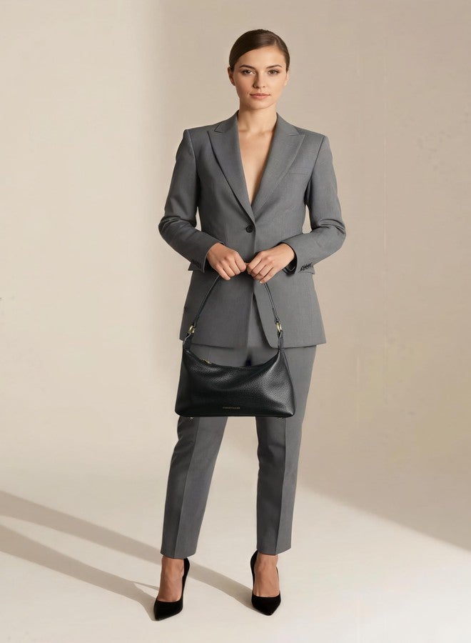 Eiyye Black Hobo Bag for Women Soft PU Leather Underarm Shoulder Bag with Zipper Small Crescent Purse with Adjustable Strap Lightweight Everyday Handbag - Image 3