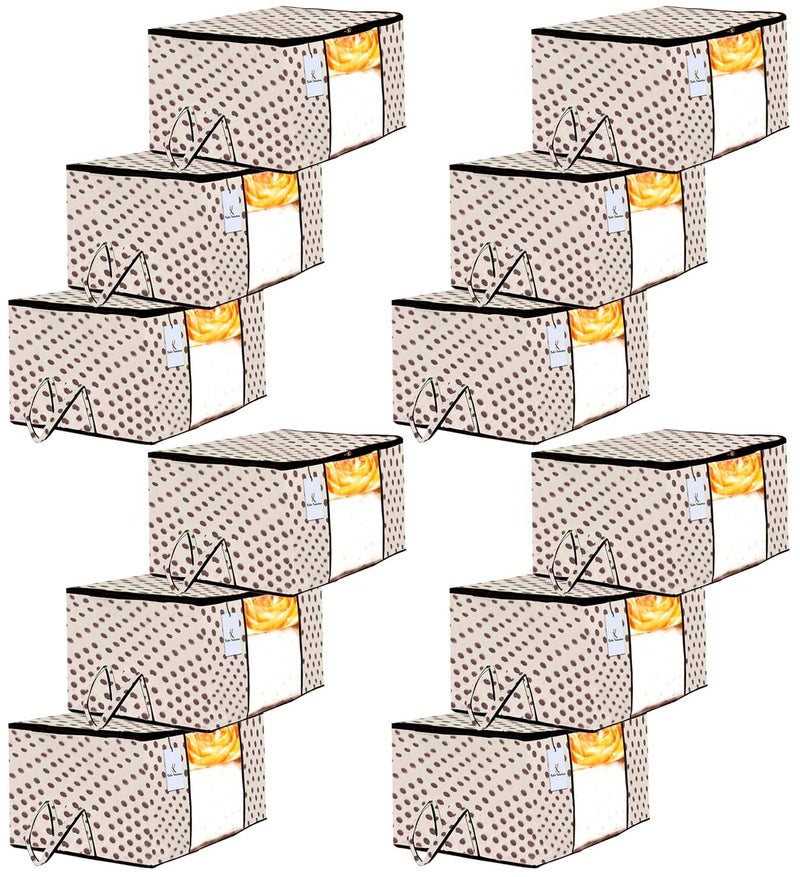 Kuber Industries Kuber Industries Polka Dot Design 12 Piece Non Woven Underbed Storage Bag Storage Organiser Blanket Cover with Transparent Window Extra Large Ivory CTKTC134506  - Image 1