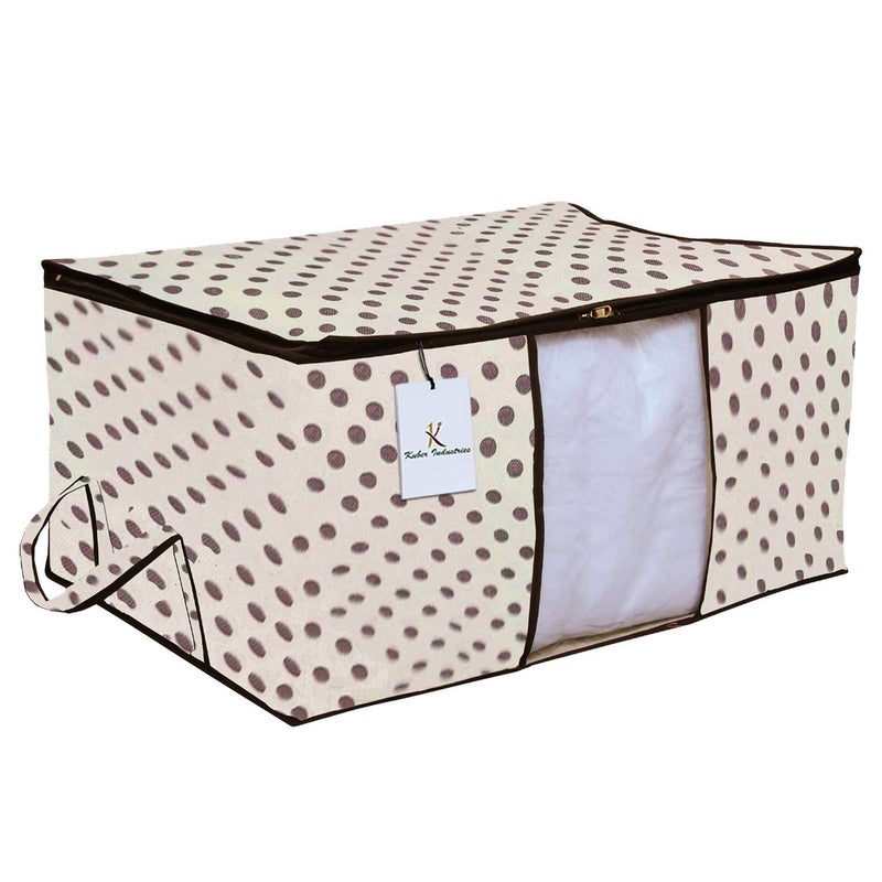 Kuber Industries Kuber Industries Polka Dot Design 12 Piece Non Woven Underbed Storage Bag Storage Organiser Blanket Cover with Transparent Window Extra Large Ivory CTKTC134506  - Image 4