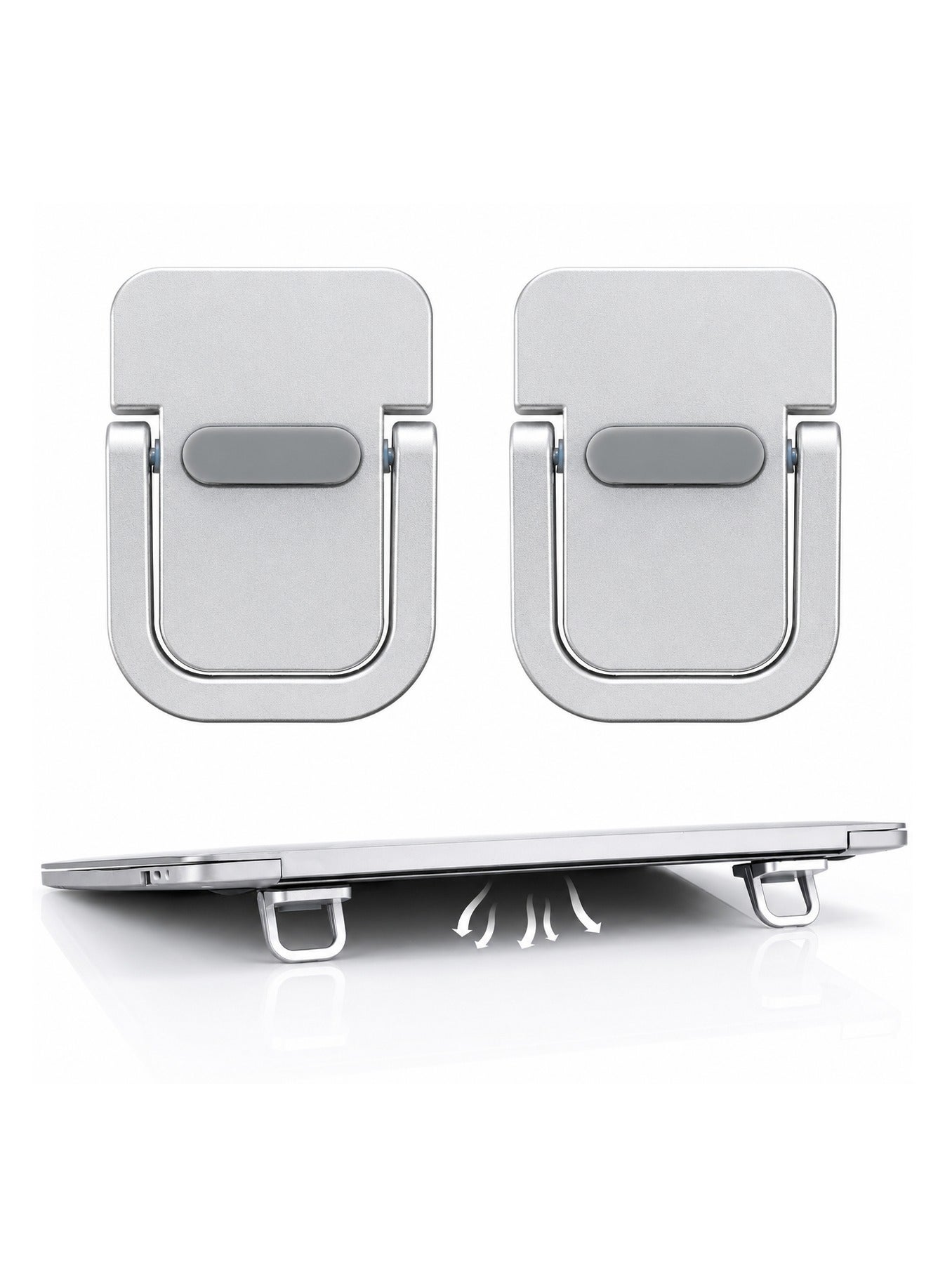 O Ozone 2 PCS Portable Invisible Laptop Stand, Self-Adhesive Aluminum Laptop Riser with Cooling Feet, Foldable Ergonomic Laptop Kickstand for MacBook, Notebook, Tablet & 12–17 Inch Laptop- Grey
