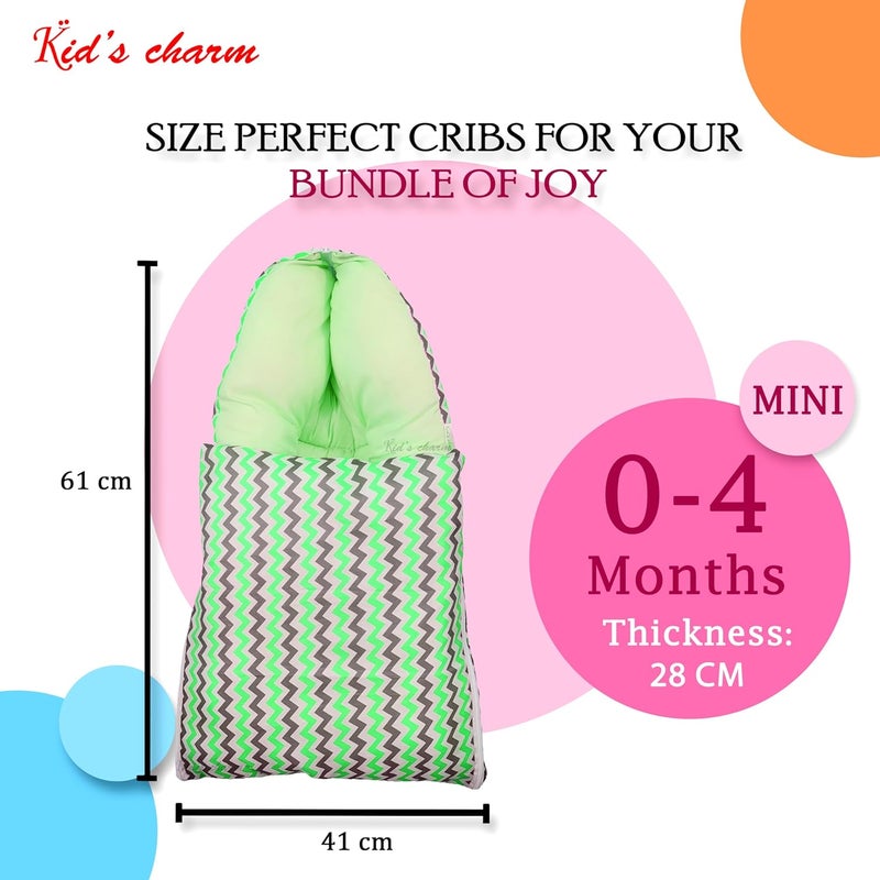 Kid's Charm Kids Charm Mini Zigzag 3 in 1 Babys Cotton Bed Cum Carry Bed Printed Baby Sleeping BagBaby BedInfant Portable for Unisex Easily Portable Light Weight Carry for New Born 04 Months Old Green - Image 3