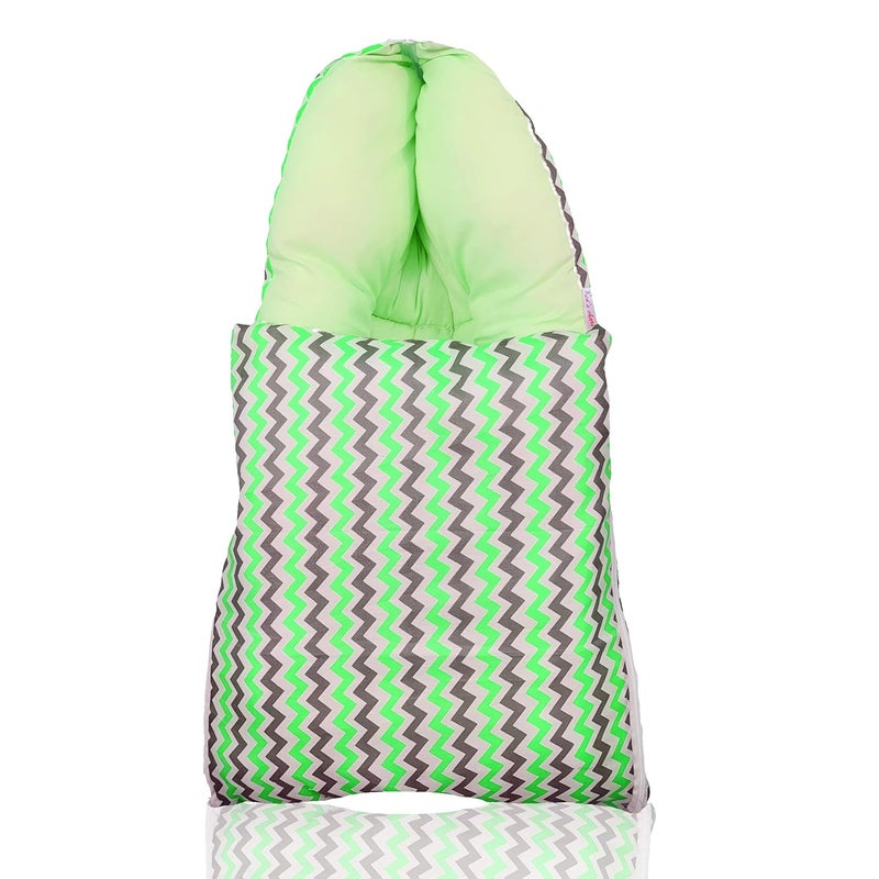 Kid's Charm Kids Charm Mini Zigzag 3 in 1 Babys Cotton Bed Cum Carry Bed Printed Baby Sleeping BagBaby BedInfant Portable for Unisex Easily Portable Light Weight Carry for New Born 04 Months Old Green - Image 1