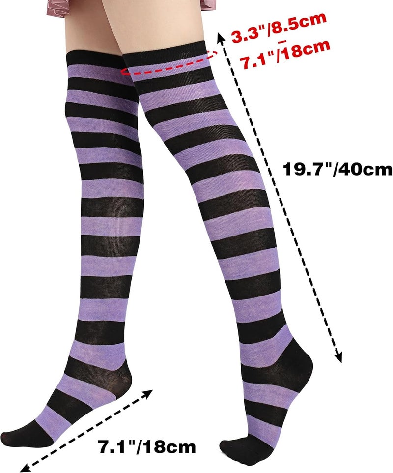 DAZCOS Striped Thigh High Socks Elastic Over The Knee Knit Stockings Leg Warmers for Christmas - Image 3