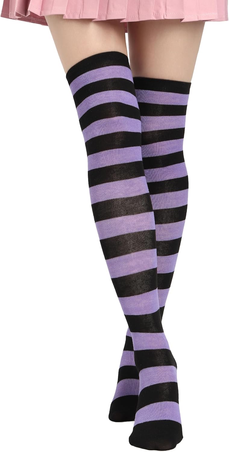 DAZCOS Striped Thigh High Socks Elastic Over The Knee Knit Stockings Leg Warmers for Christmas - Image 1
