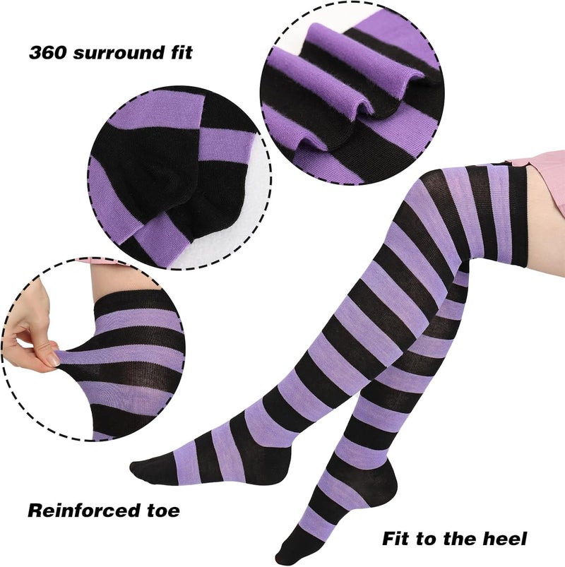 DAZCOS Striped Thigh High Socks Elastic Over The Knee Knit Stockings Leg Warmers for Christmas - Image 2