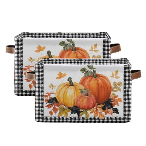 senya Thanksgiving Day Storage Basket Leaves Pumpkin Autumn Foldable Fabric Collapsible Storage Bins Organizer Bag for Clothes - Image 3