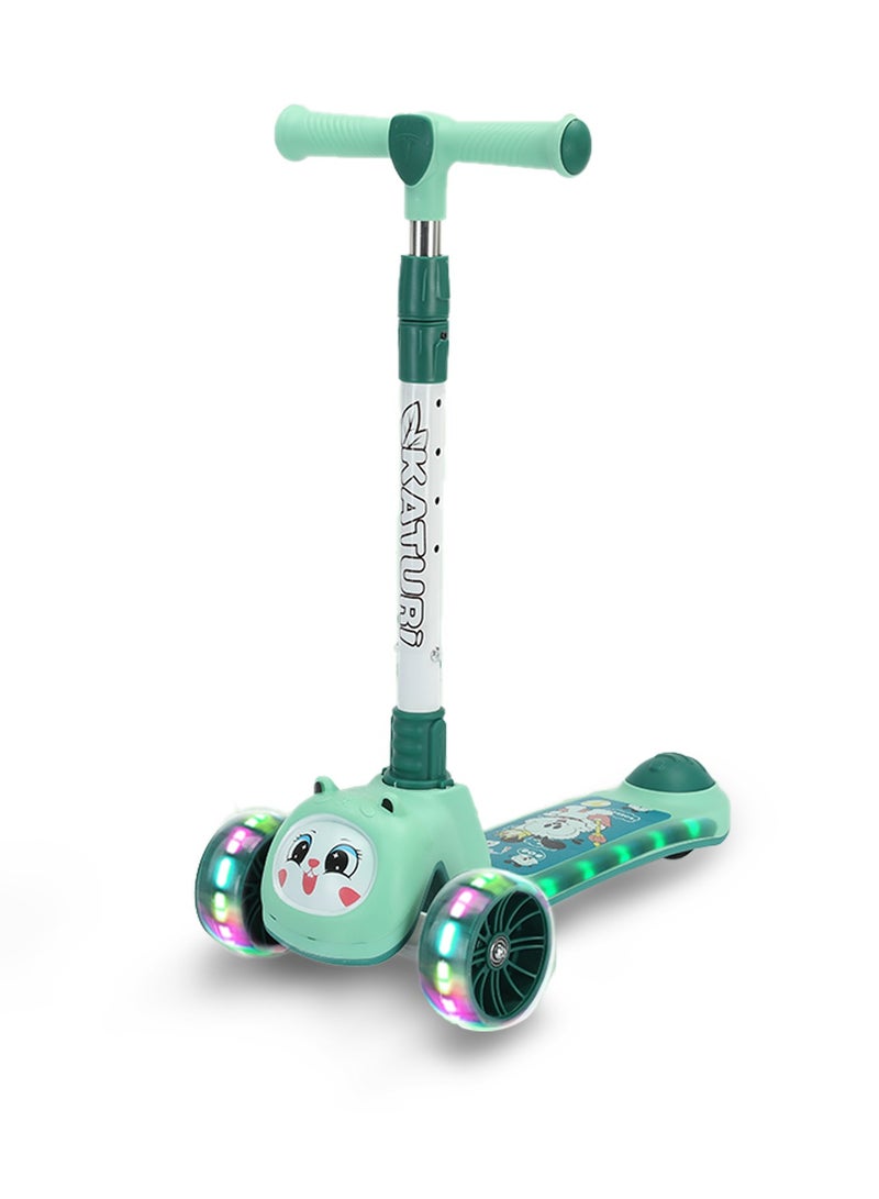 ال بي سكوتر ركل ثلاثي العجلات قابل للطي للأطفال مع أضواء LED - تصميم حيوان لطيف ومقود قابل للتعديل وتوجيه مائل وعجلات وامضة وموسيقى - Image 1