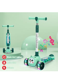 LB Foldable Kids 3-Wheel Kick Scooter with LED Lights – Adjustable Handlebar Cute Animal Design Lean-to-Steer and Flashing Wheels Music  - Image 2