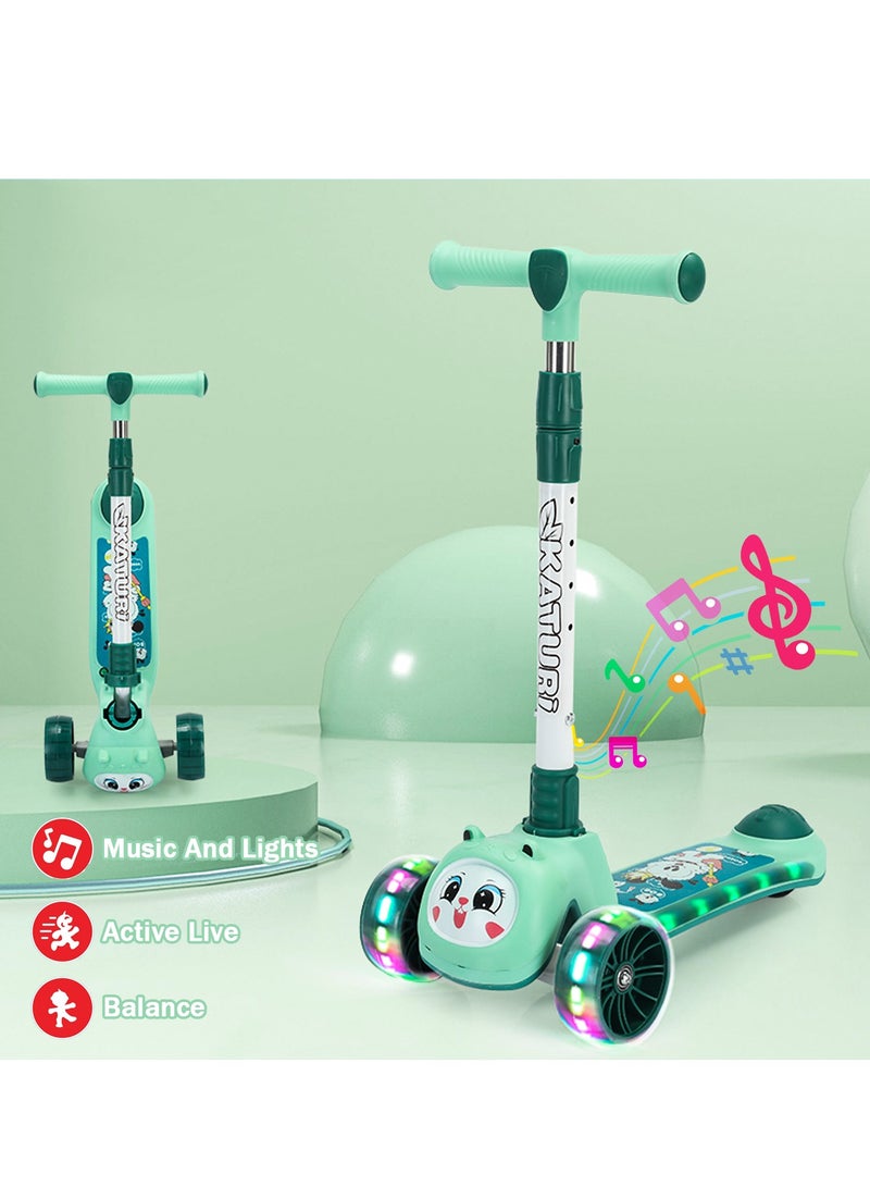 ال بي سكوتر ركل ثلاثي العجلات قابل للطي للأطفال مع أضواء LED - تصميم حيوان لطيف ومقود قابل للتعديل وتوجيه مائل وعجلات وامضة وموسيقى - Image 2