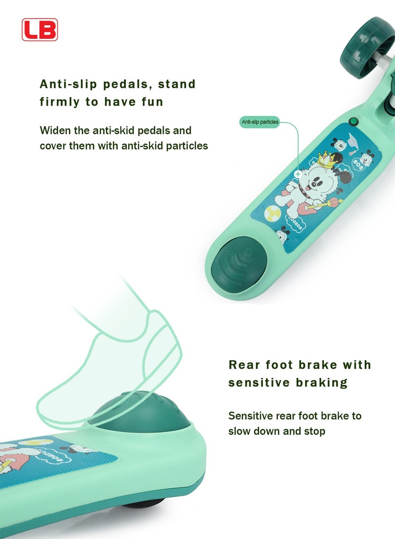 ال بي سكوتر ركل ثلاثي العجلات قابل للطي للأطفال مع أضواء LED - تصميم حيوان لطيف ومقود قابل للتعديل وتوجيه مائل وعجلات وامضة وموسيقى - Image 3