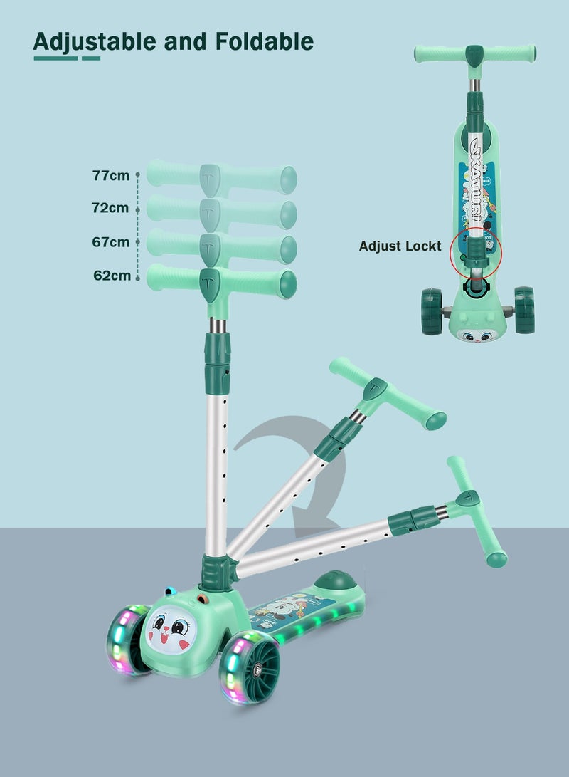 ال بي سكوتر ركل ثلاثي العجلات قابل للطي للأطفال مع أضواء LED - تصميم حيوان لطيف ومقود قابل للتعديل وتوجيه مائل وعجلات وامضة وموسيقى - Image 5