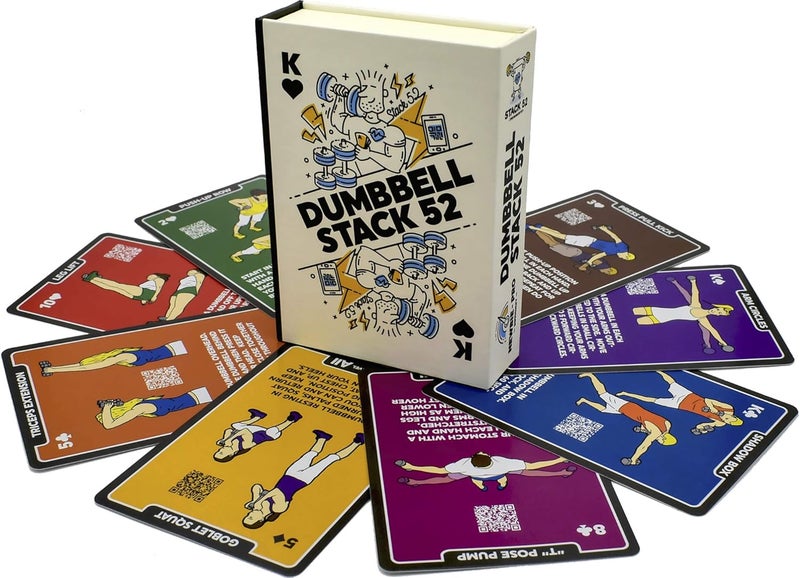 Stack 52 Dumbbell Exercise Cards. Workout Playing Card Game. Video Instructions Included. Perfect for Training with Adjustable Free Weight Sets and Home Gym Fitness. (2019 Base Deck) - Image 1