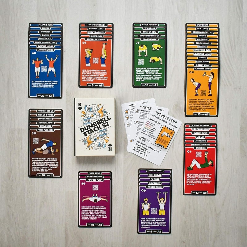 Stack 52 Dumbbell Exercise Cards. Workout Playing Card Game. Video Instructions Included. Perfect for Training with Adjustable Free Weight Sets and Home Gym Fitness. (2019 Base Deck) - Image 5