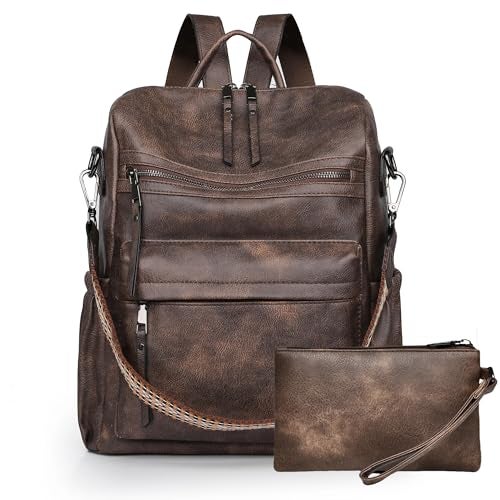 Dora & Liz Womens Backpack Purse Leather Fashion Travel Backpack Purse for Women Designer Ladies Shoulder Bags with Wristlet - Image 1