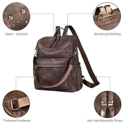 Dora & Liz Womens Backpack Purse Leather Fashion Travel Backpack Purse for Women Designer Ladies Shoulder Bags with Wristlet - Image 5