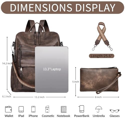 Dora & Liz Womens Backpack Purse Leather Fashion Travel Backpack Purse for Women Designer Ladies Shoulder Bags with Wristlet - Image 3