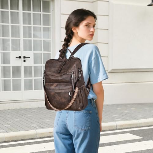 Dora & Liz Womens Backpack Purse Leather Fashion Travel Backpack Purse for Women Designer Ladies Shoulder Bags with Wristlet - Image 2
