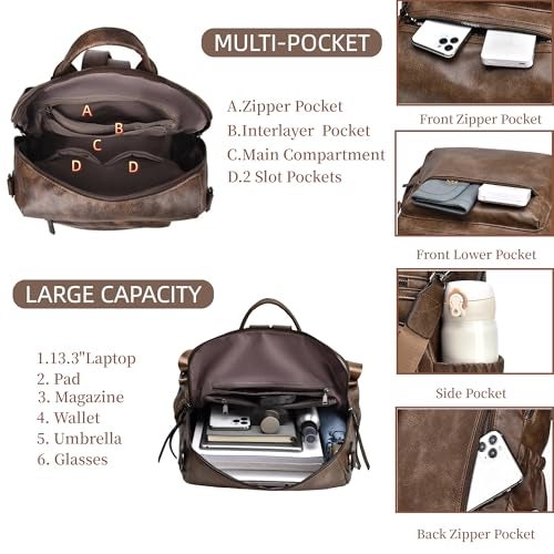 Dora & Liz Womens Backpack Purse Leather Fashion Travel Backpack Purse for Women Designer Ladies Shoulder Bags with Wristlet - Image 4