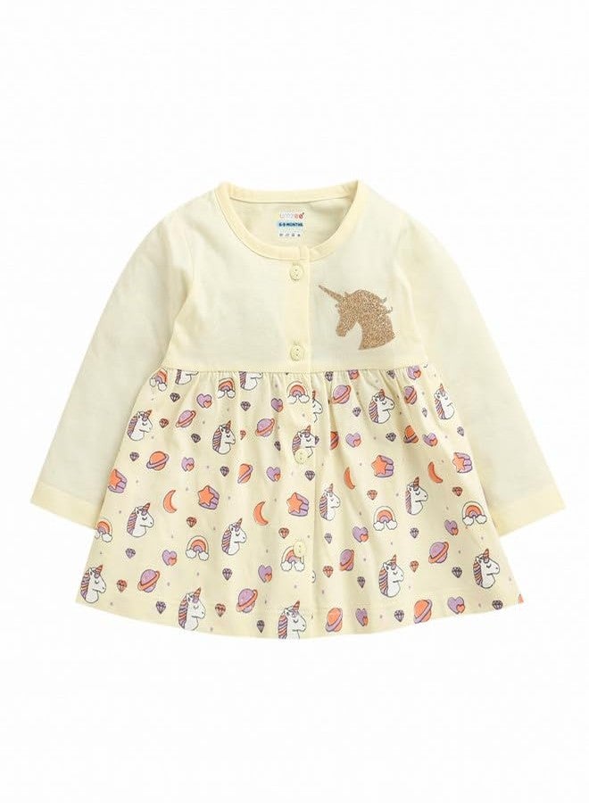 BUMZEE Baby Girls Cotton Knee Length Fit & Flare Dress Cream - 6-9 Months (Peb10674D-crm) - Image 1