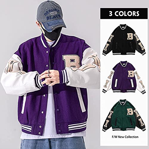 Moshtashio Mens Varsity College Jacket Baseball Bomber Jacket Vintage Sweatshirt Casual Unisex Streetwear Coats with Patch (Purple, X-Small) - Image 4