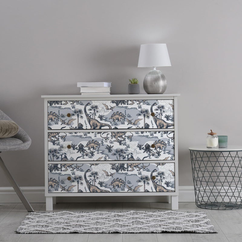 VaryStyle Dinosaurs Peel and Stick Wallpaper Grey/White Hand Drawn Landscape Wallpaper Self Adhesive Whimsical Kids Wallpaper Decorative Contact Paper for Boys Room Playroom Walls Drawers 17.7"x118" - Image 3