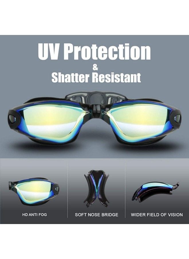 Prime Deals - Mirrored Wide Vision Swim Goggles Pro Clear Lens & Swimming Goggles With Uv And Anti Fog Protection For Adult Men Women With Free Protective Case Nose Clip Ear Plugs (Aqua Black) - Image 1