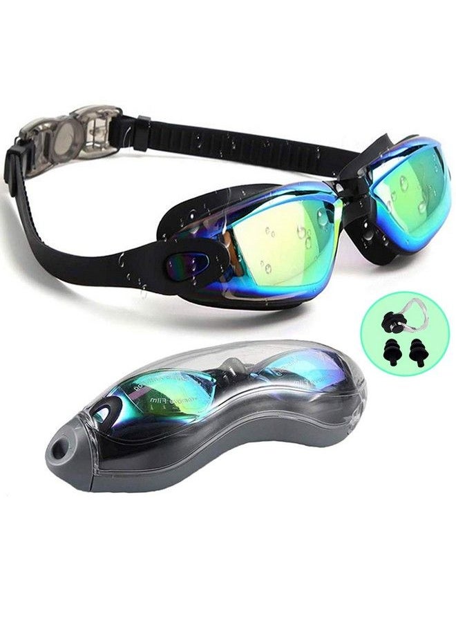 Prime Deals - Mirrored Wide Vision Swim Goggles Pro Clear Lens & Swimming Goggles With Uv And Anti Fog Protection For Adult Men Women With Free Protective Case Nose Clip Ear Plugs (Aqua Black) - Image 1