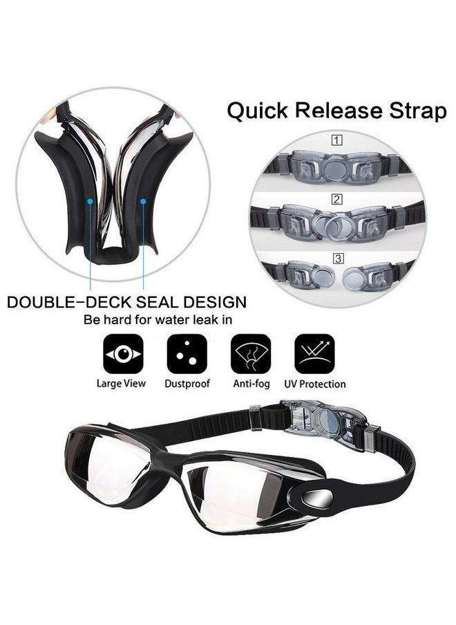 Prime Deals - Mirrored Wide Vision Swim Goggles Pro Clear Lens & Swimming Goggles With Uv And Anti Fog Protection For Adult Men Women With Free Protective Case Nose Clip Ear Plugs (Aqua Black) - Image 1