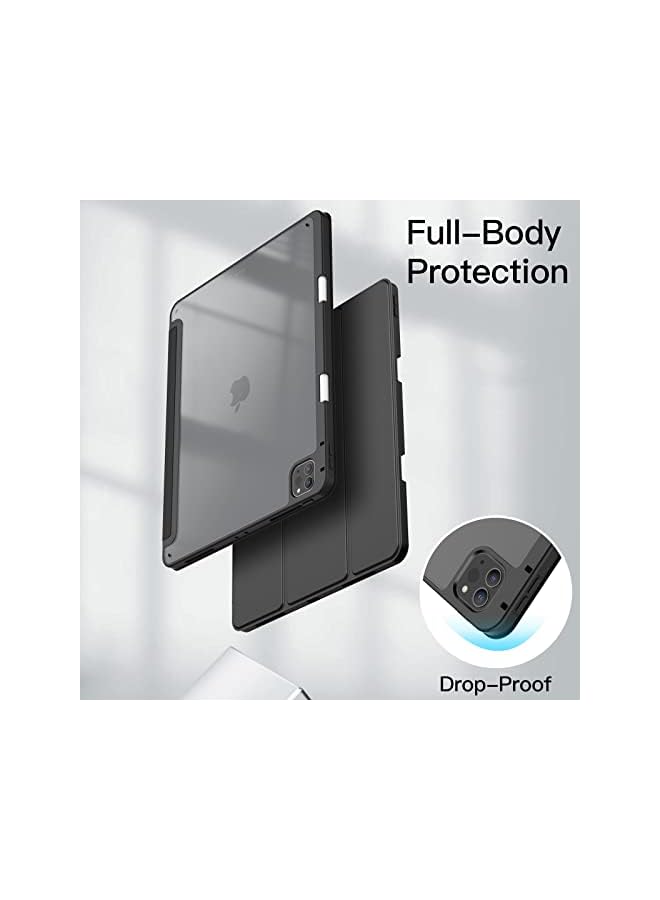 Jetech حافظة لجهاز ايباد برو 12.9 انش 2022 2021 2020 2018 مع حامل قلم شفاف خلفي شفاف مع حامل رفيع وغطاء لوحي مضاد للصدمات مع خاصية الاستيقاظ التلقائي باللون الأسود - Image 4