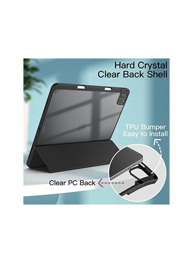 Jetech حافظة لجهاز ايباد برو 12.9 انش 2022 2021 2020 2018 مع حامل قلم شفاف خلفي شفاف مع حامل رفيع وغطاء لوحي مضاد للصدمات مع خاصية الاستيقاظ التلقائي باللون الأسود - Image 3