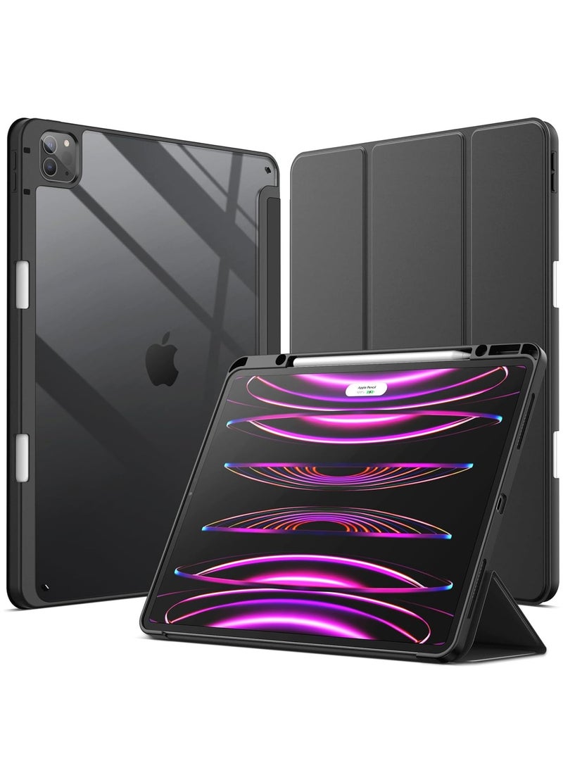 Jetech حافظة لجهاز ايباد برو 12.9 انش 2022 2021 2020 2018 مع حامل قلم شفاف خلفي شفاف مع حامل رفيع وغطاء لوحي مضاد للصدمات مع خاصية الاستيقاظ التلقائي باللون الأسود - Image 1