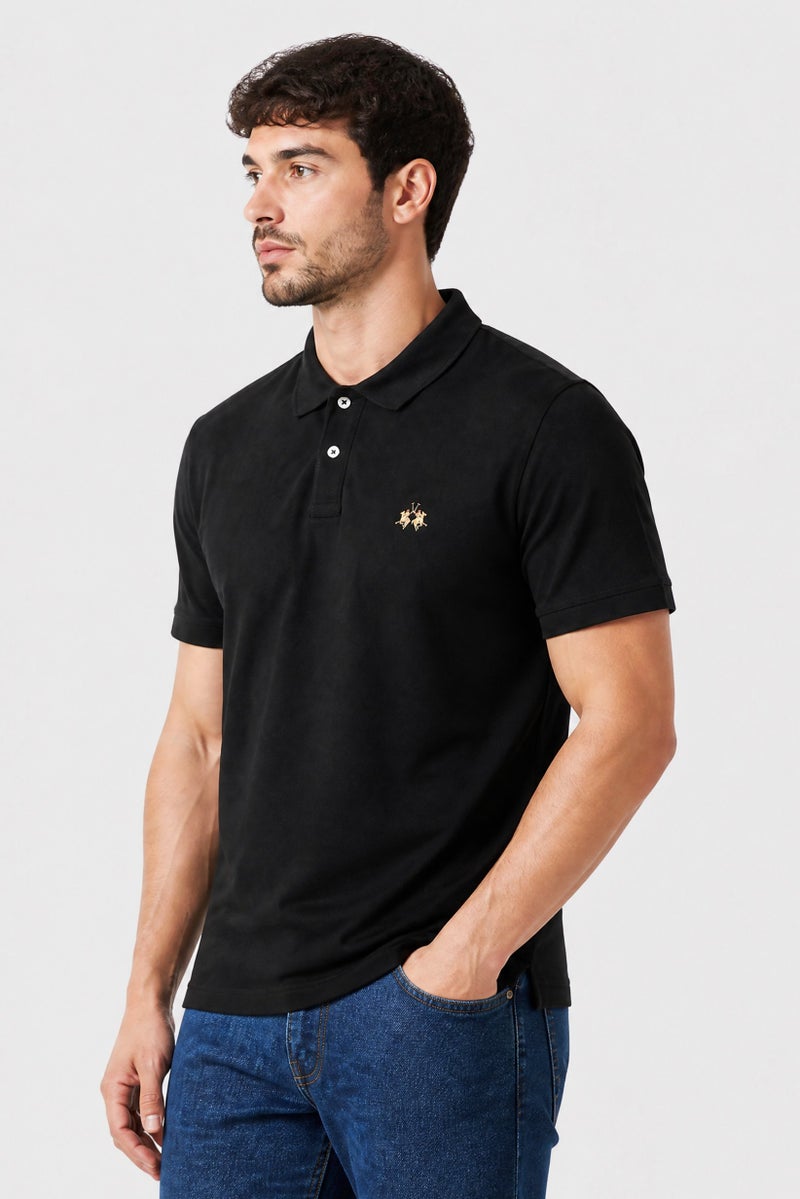 La Martina Men Regular Fit Embroidered Logo Short Sleeve Polo Shirt, Black - Image 3