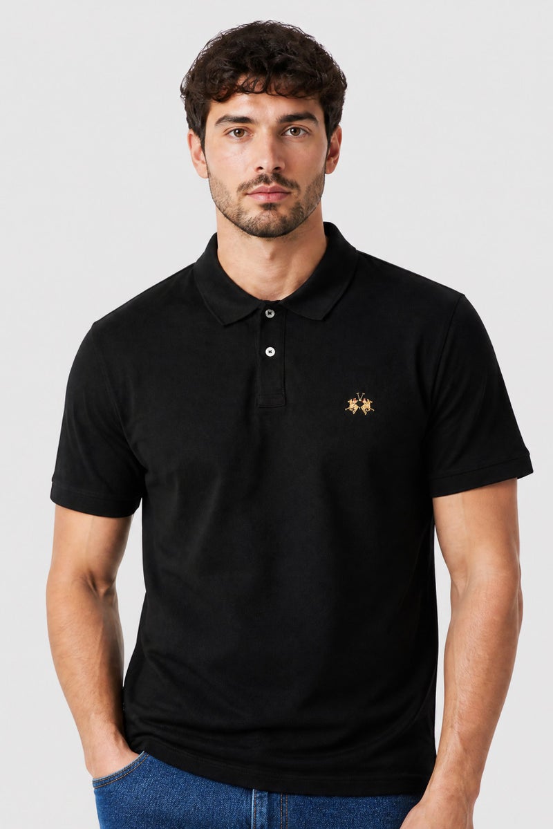La Martina Men Regular Fit Embroidered Logo Short Sleeve Polo Shirt, Black - Image 1