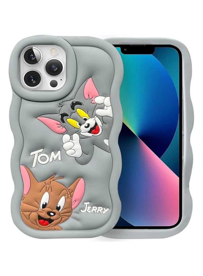 Raxoom For iPhone 15 Pro Max Cover Case with Camera Protection Cute 3D Soft Silicone Protective Design Cartoon Back Cover Silicone Grey  - Image 1