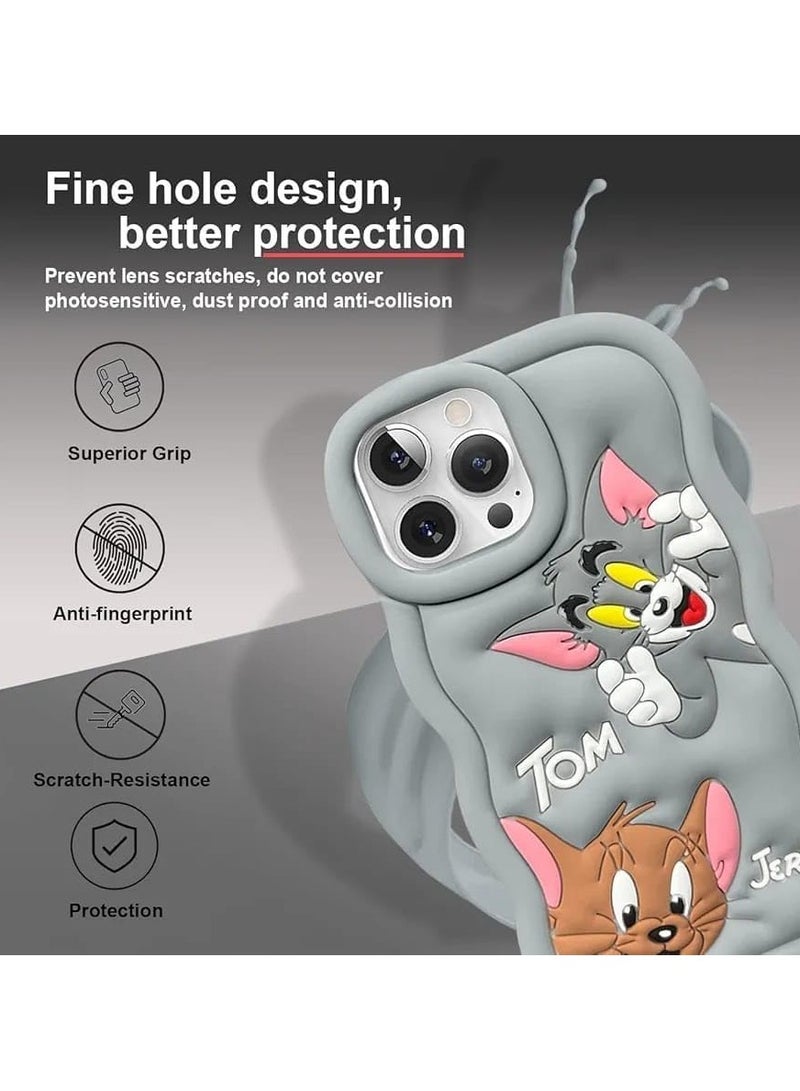Raxoom For iPhone 15 Pro Max Cover Case with Camera Protection Cute 3D Soft Silicone Protective Design Cartoon Back Cover Silicone Grey  - Image 3