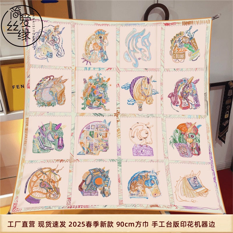 ISI 【Spotted Pegasus】 Living Room Decorative Silk Scarf Painting High-End Framed Diy90 * 90Cm Square Scarf Twill Scarf Women - Image 2