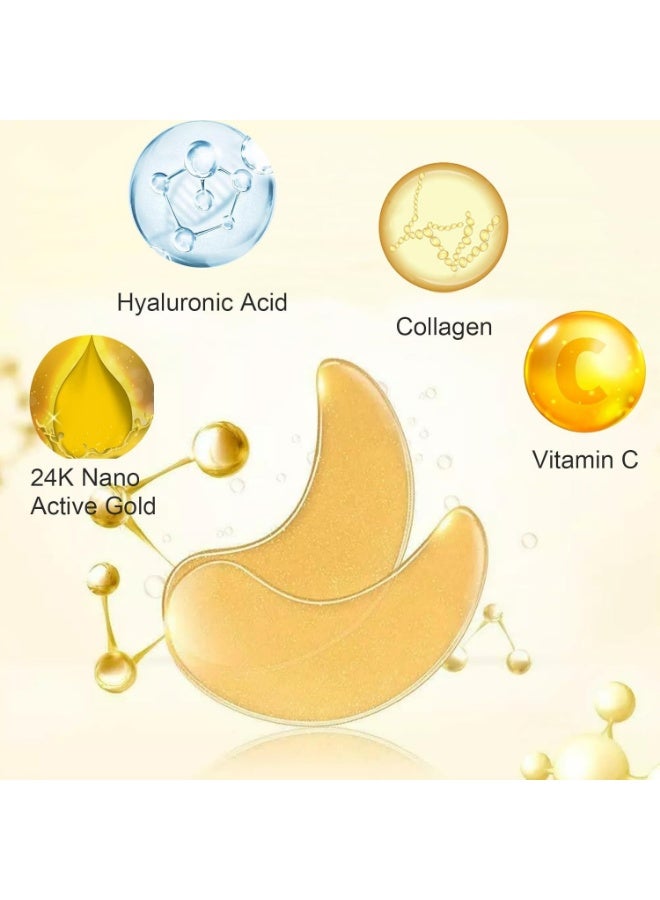 24K Gold Eye Mask,1 Pair (2Pcs) Under Eye Patches Skin Treatment Mask, Crystal Collagen Under Eye Mask for Reducing Dark Circles, Moisturizing, Puffiness and Eye Bags, Anti-Wrinkle, Hydrating - Image 3