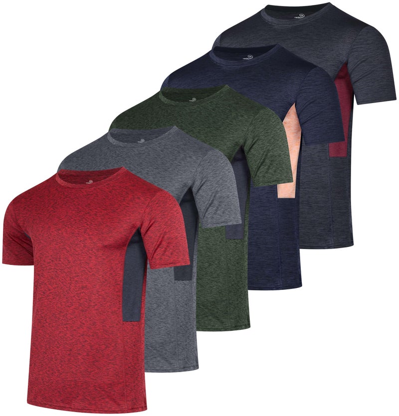 REALESSENTIALS Real Essentials 5 Pack: Menâ€™s Short Sleeve Dry Fit T-Shirts â€“ Moisture Wicking Athletic Workout Gym Fitness Casual Tees, Set 5, Large - Image 1