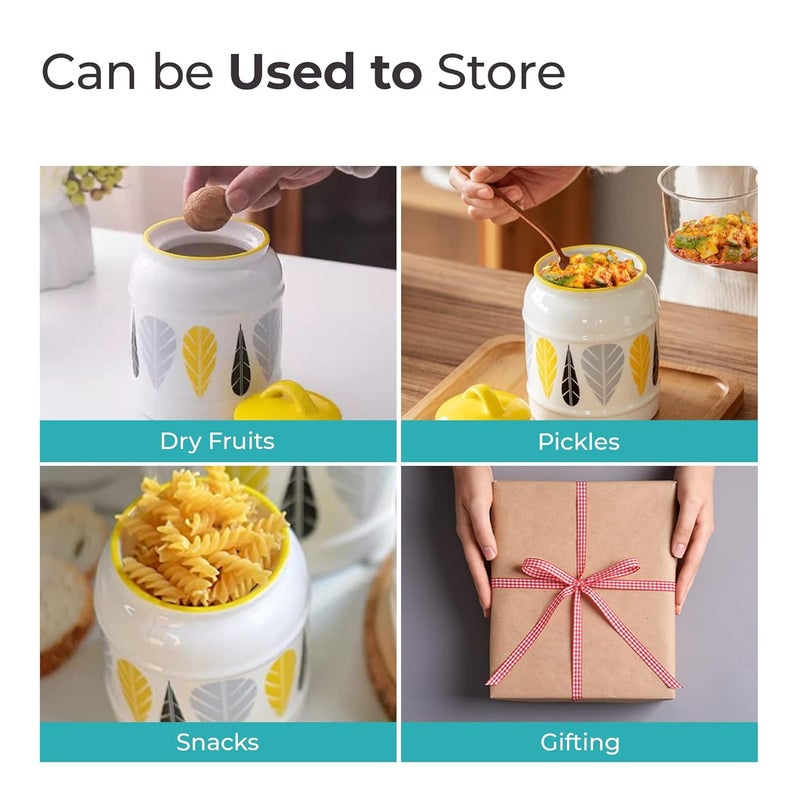 The Better Home جرار سيراميك أفضل للمنزل لتخزين المطبخ مع غطاء حاوية سيراميك محكمة الإغلاق جرة متعددة الاستخدامات للخل والحبوب والبقول 25 لتر أصفر 25L - Image 5