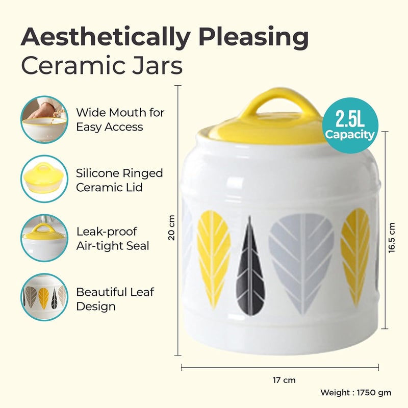 The Better Home جرار سيراميك أفضل للمنزل لتخزين المطبخ مع غطاء حاوية سيراميك محكمة الإغلاق جرة متعددة الاستخدامات للخل والحبوب والبقول 25 لتر أصفر 25L - Image 4