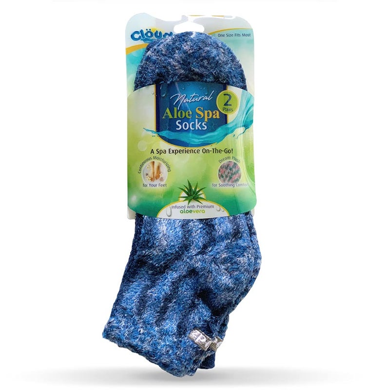 Cloudz - (2 Pairs! Dreamy Blue Soft Plush Natural Aloe Vera Spa Socks - (Assorted Solid & Patterned) - Image 2