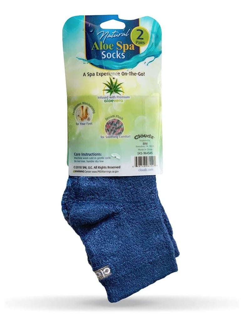 Cloudz - Cloudz Natural Aloe Vera Spa Socks - Blue (2 Pairs/Assorted Solid & Patterned) - Image 1
